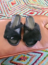 Vince Garrison Italian Lamb Fur Leather Slide Sandal Sz 9 in Black 250