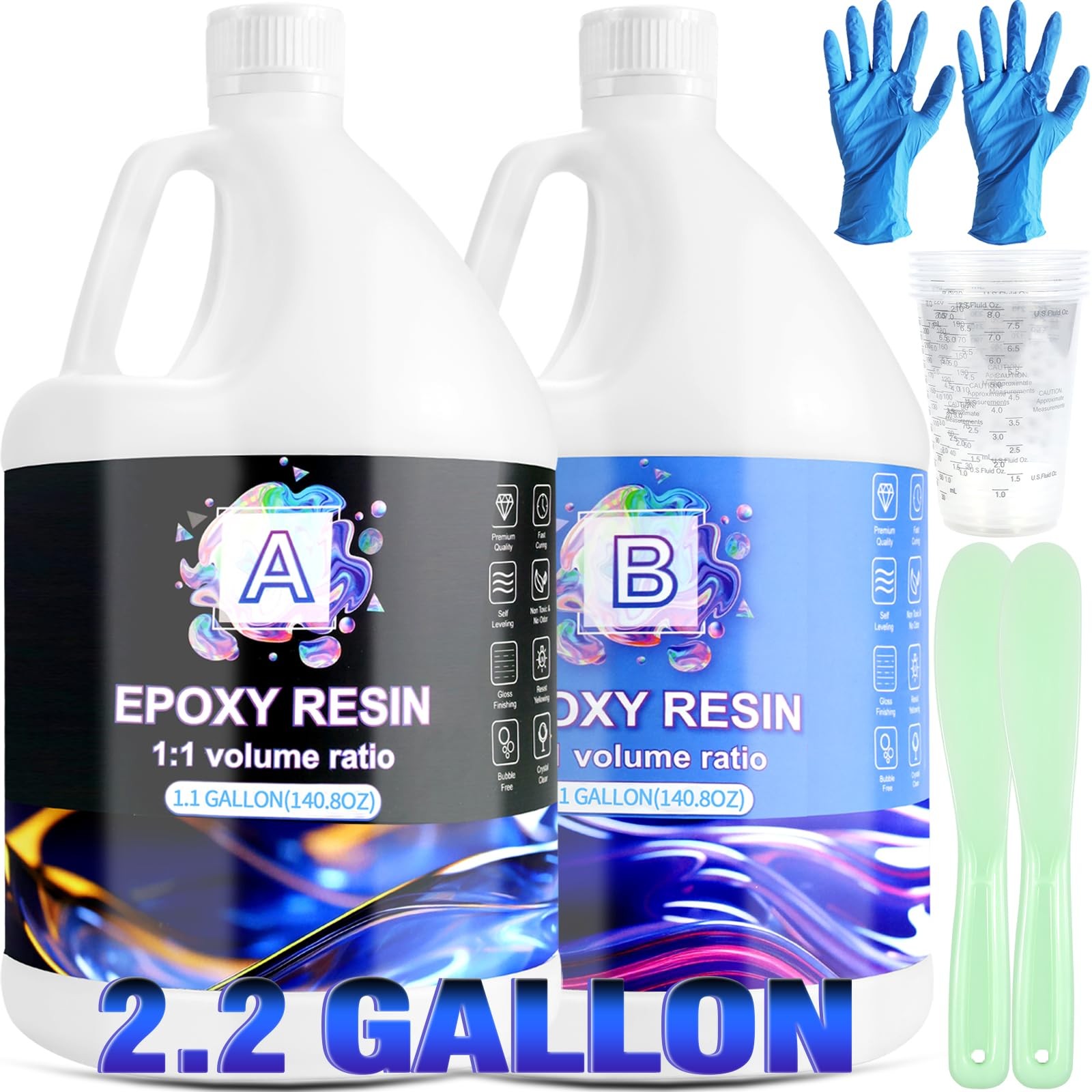 Clear 2.2 Gallon High-Gloss Epoxy Resin Kit with No Bubbles  