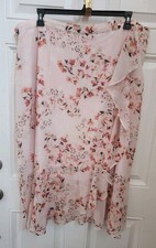 NWOT CALVIN KLEIN Pink Floral Side Ruffle Ciffon Midi Skirt Sz 18W