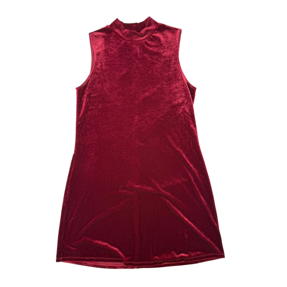 gnw Red Velvet Dress Sleeveless Mock Neck Mini Dress Medium Holiday Timeless - Image 4 of 4