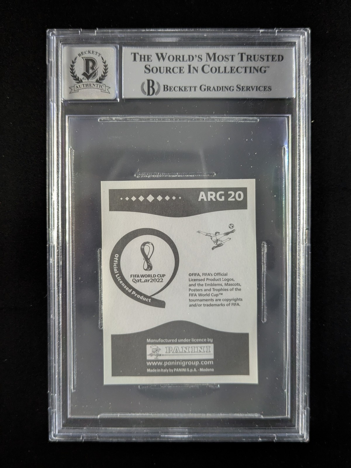 2022 Panini FIFA W/C Stickers LIONEL MESSI Hard Signed Auto #ARG20 BGS AUTH view 2