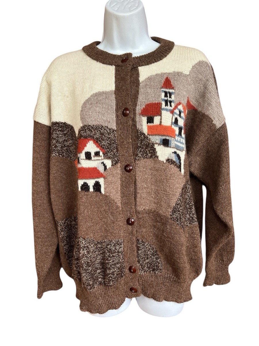 Intiwara Cardigan Unisex XL 100% Alpaca Wool Handmade Knit Sweater  