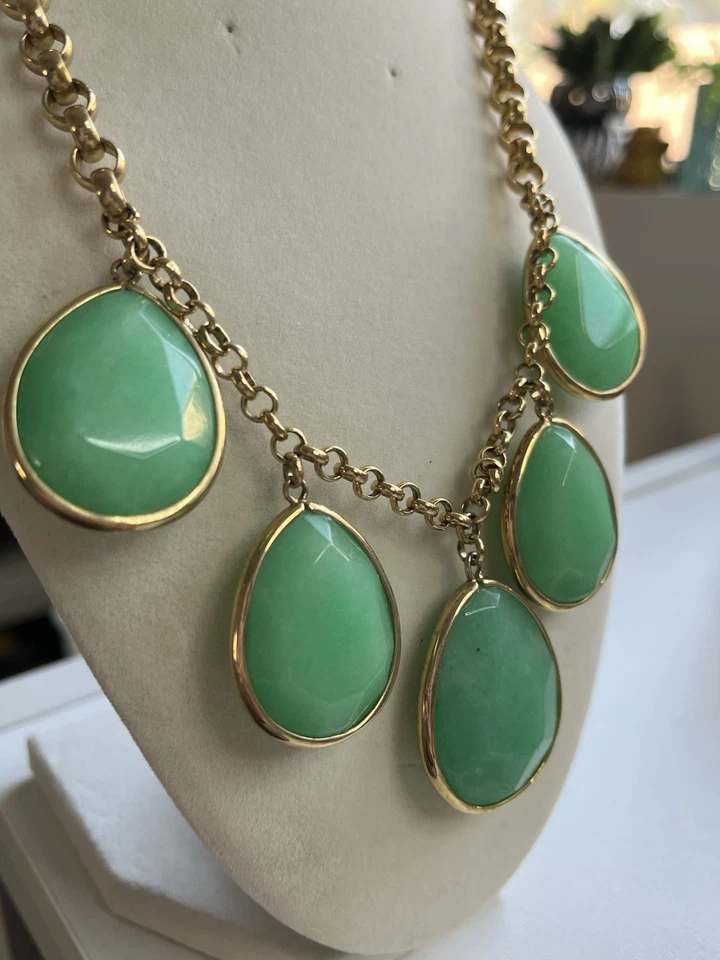 "Collar lágrima piedra semipreciosa fósil babero declaración jadeíta 16""" Foto 2 de 4