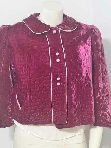 1930’s Bed Jacket , Deep Raspberry Velvet Quilted Bed Jacket