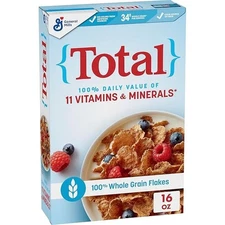 Total Breakfast Cereal,100% Daily Value of 11 Vitamins&Minerals,Whole Grain,16oz