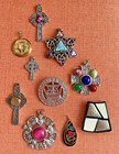 Lot de pendentifs vintage Joblot chardon écossais, croix celtique, viking cloisonné