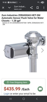 Zurn ZER6000AV-HET-SM Automatic Sensor Flush Valve for Water Closets 1.28 gpf