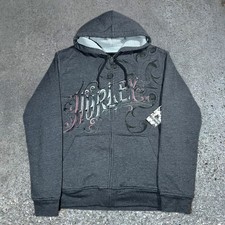 Hurley Hoodie Mens M Grey Fleece Lined Zip Up Y2K Skate Grunge New With Tags