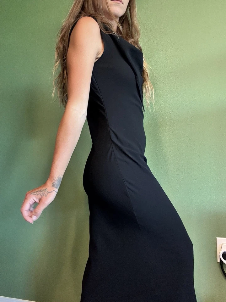 Richard Tyler Vintage Dress Cowl Neck Ruched Black Size S - Image 3 of 4