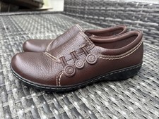 Clarks Ashland Effie Brown Leather Slip On Flat Shoes Size UK 5.5 D