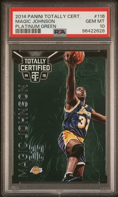 2014 PANINI TOTALLY CERTIFIED PLATINUM GREEN #116 MAGIC JOHNSON 2/5 PSA 10
