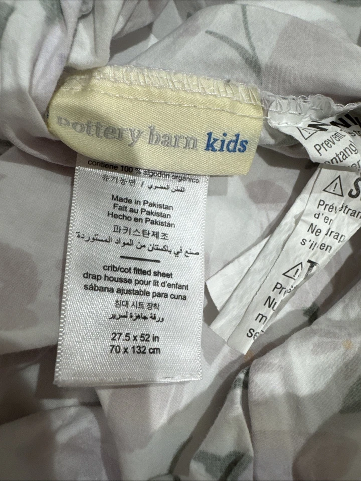 Lençol ajustado para berço de algodão orgânico lavanda/verde/branco Pottery Barn bebê menina - Imagem 3 de 3