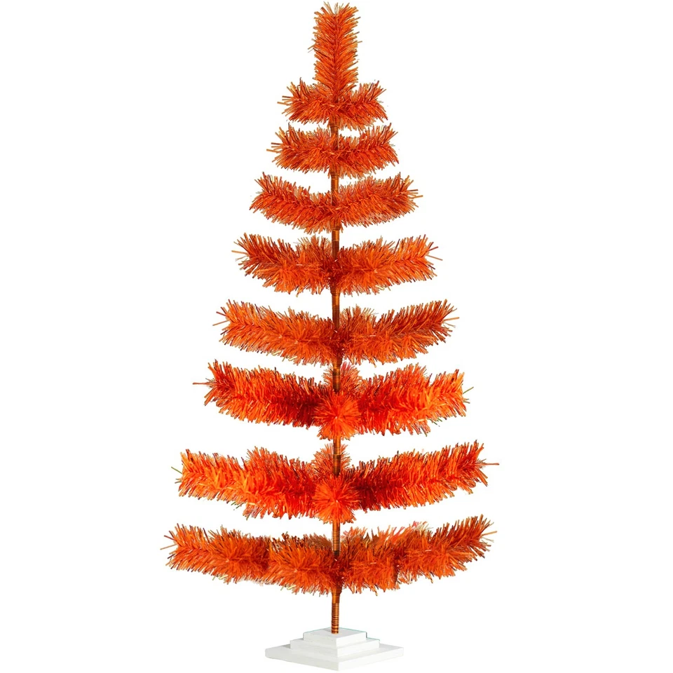 Matte Orange Tinsel Christmas Tree Halloween Decor with Stand Base Included - Image 4 of 4
