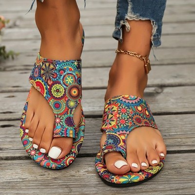 New Women'S Floral Flat Sandals, Sporty And Stylish Slip-On Shoes