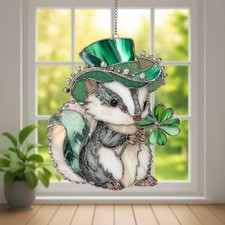 St Patrick Badger Acrylic Suncatcher, Lucky Shamrock Animal Irish Window Hanging