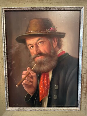 Orig. Ölgemälde bekannter Maler ''Walter Purschke'' München Mann mit Zig Oil-Paint