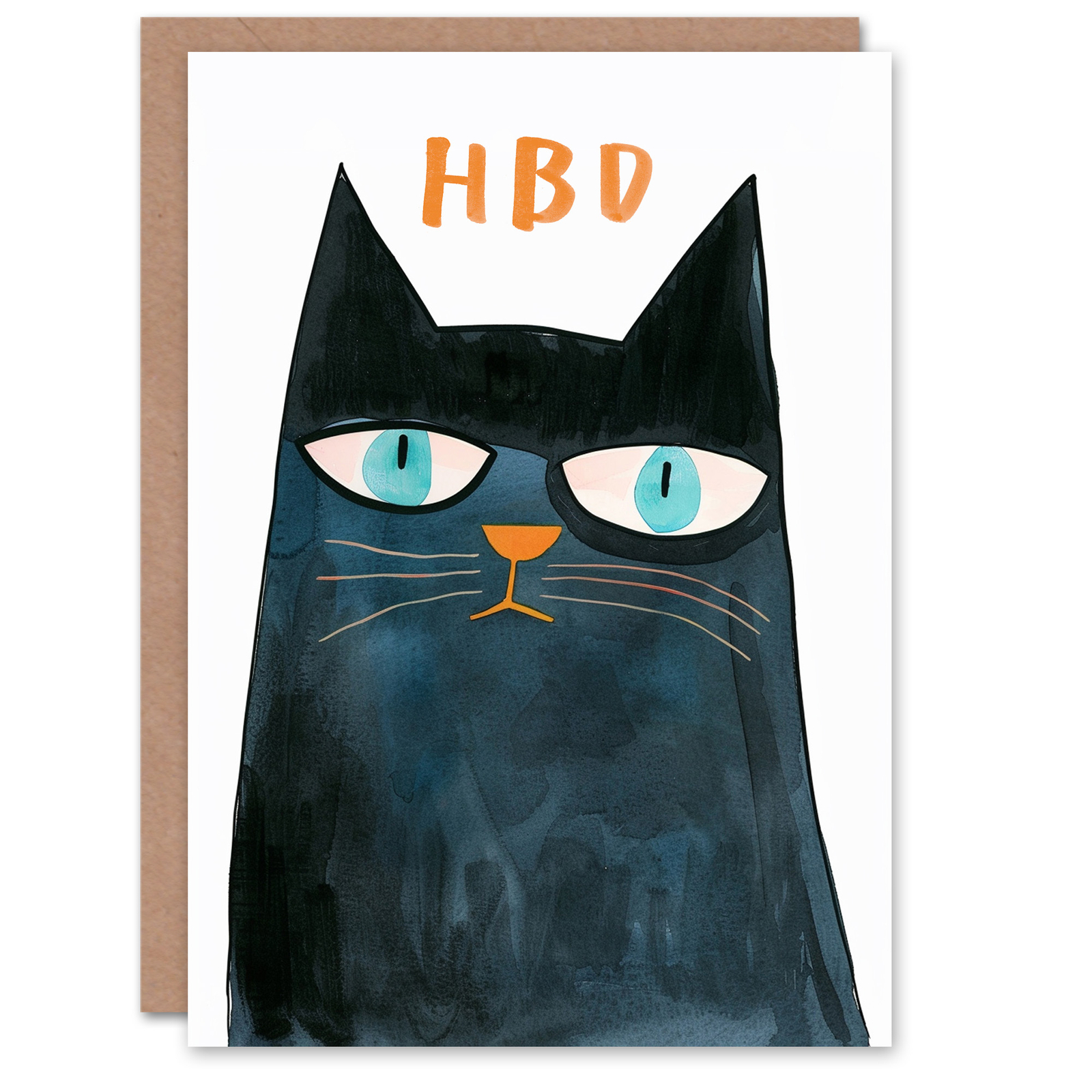 HBD Blue Eyed Grumpy Cat Lover Watercolour Birthday Card