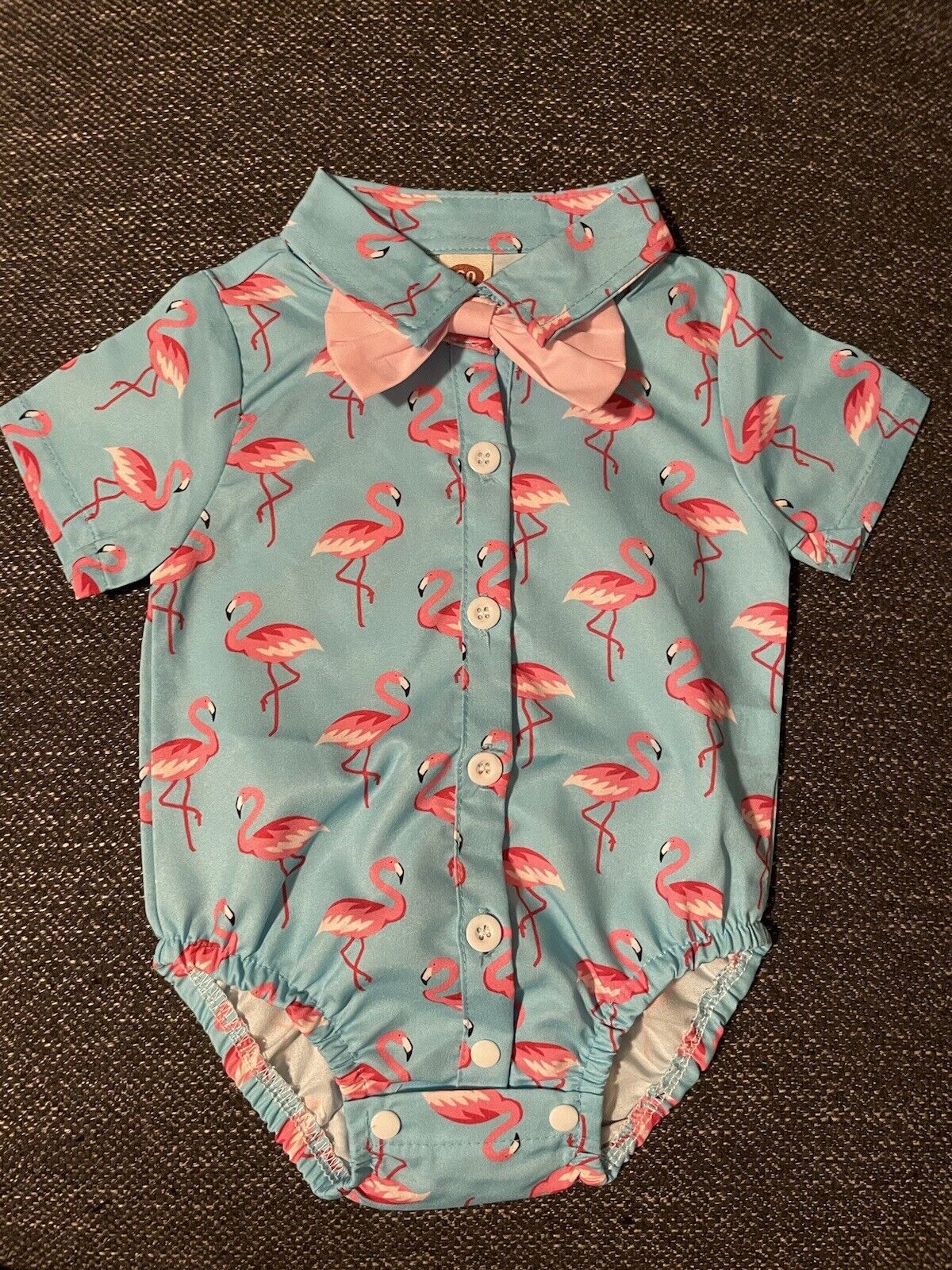 BNWT Baby Romper Bodysuit Size 00-0 3-9 Months Flamingo Bow Tie Collared