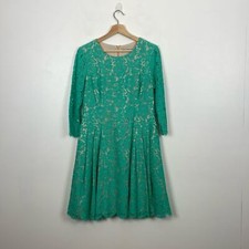 Eliza J Lace Overlay Fit Flare Elbow Sleeve 2 Pockets Back Zip Closure Womens 8