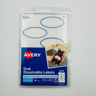 Avery Oval 30 Dissolvable Labels 4226 1-1/8'' x 2-1/4'' (For Laser Printers)