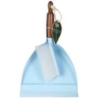 Pure Care Medium Dust Pan & Brush Set Light Blue with Wood Handle