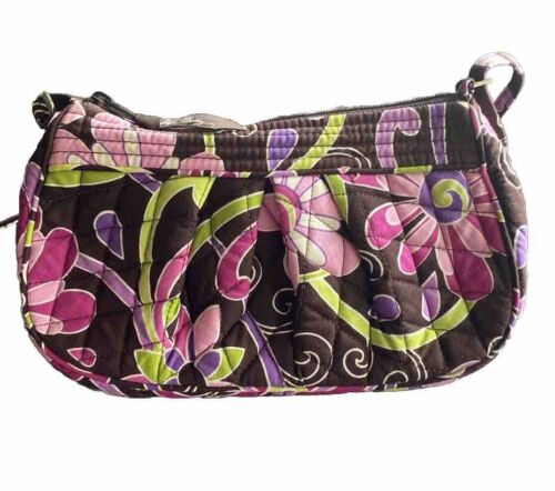 VERA BRADLEY SMALL FLORAL PLEATED PURPLE PUNCH CROSSBODY SHOULDER BAG EUC - Picture 1 of 6