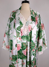 Vtg Natori Green Leaf Tropical Lace Nightgown Robe Set Peignoir Negligee Med