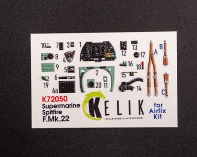 Kelik K72050 1:72 Spitfire F.Mk.22 - interior 3D decals for Airfix kit