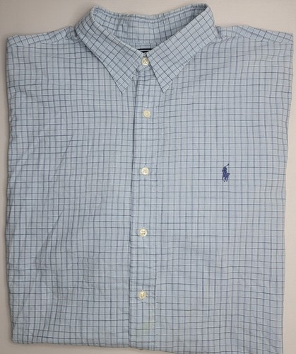 Ralph Lauren LOWELL SPORT short sleeve check shirt, men's size L cotton beige type brown Vintage Second Hand