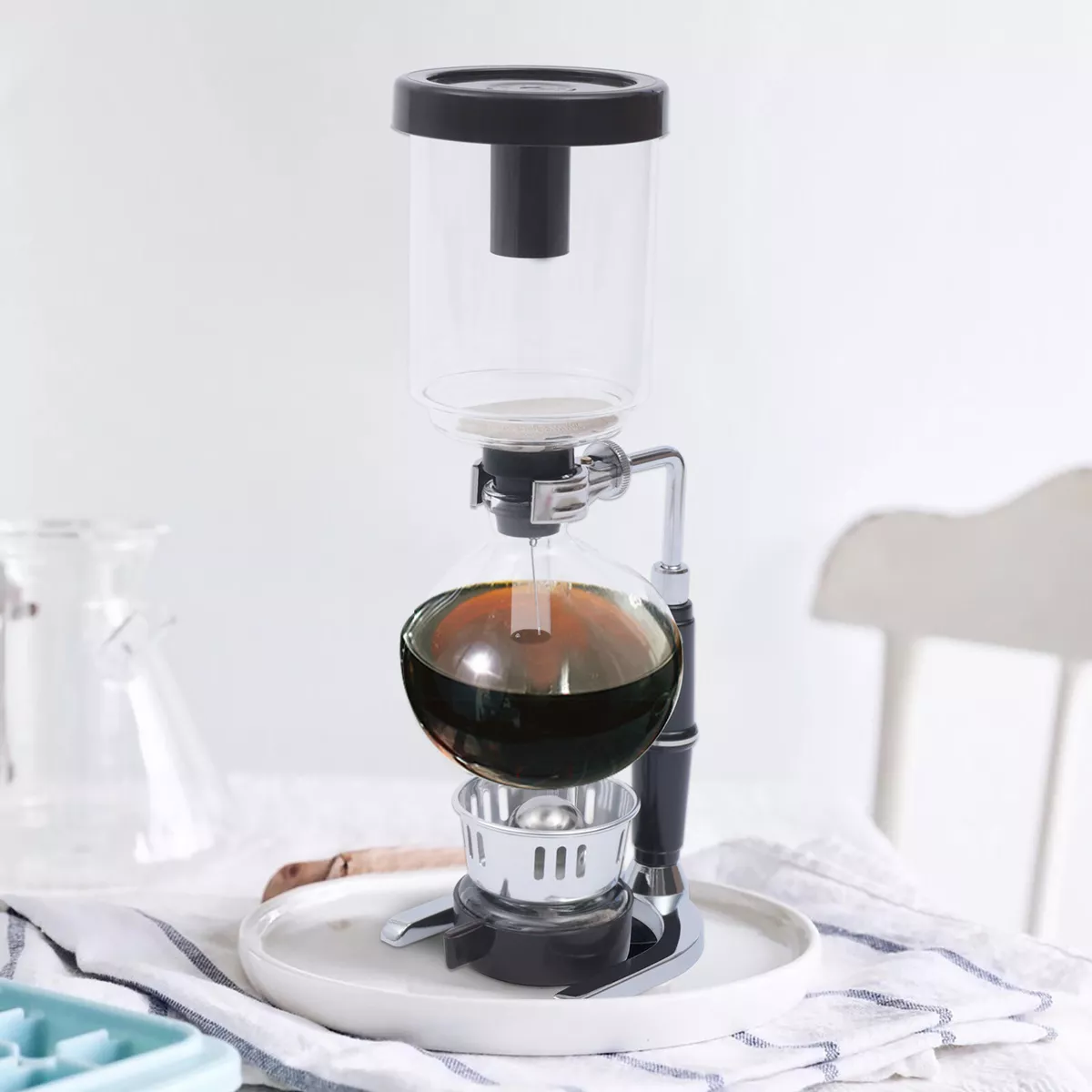 3-Cup Siphon Syphon Coffee Maker Manual Coffee Maker Tabletop Glass Vacuum  Siphon Coffee Brewer Black