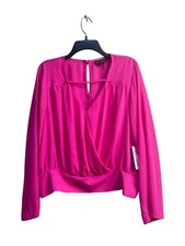 Bold Elements Womens Pink Wrap Blouse XL 100% Polyester Long Sleeve NWT