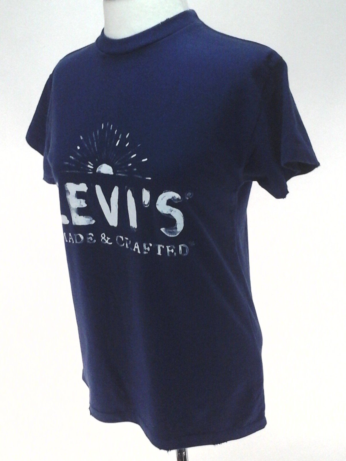 LEVI'S Made & Crafted Logo Boy Tee Tshirt Blue White Distressed Women's 0/XS $88 image 5