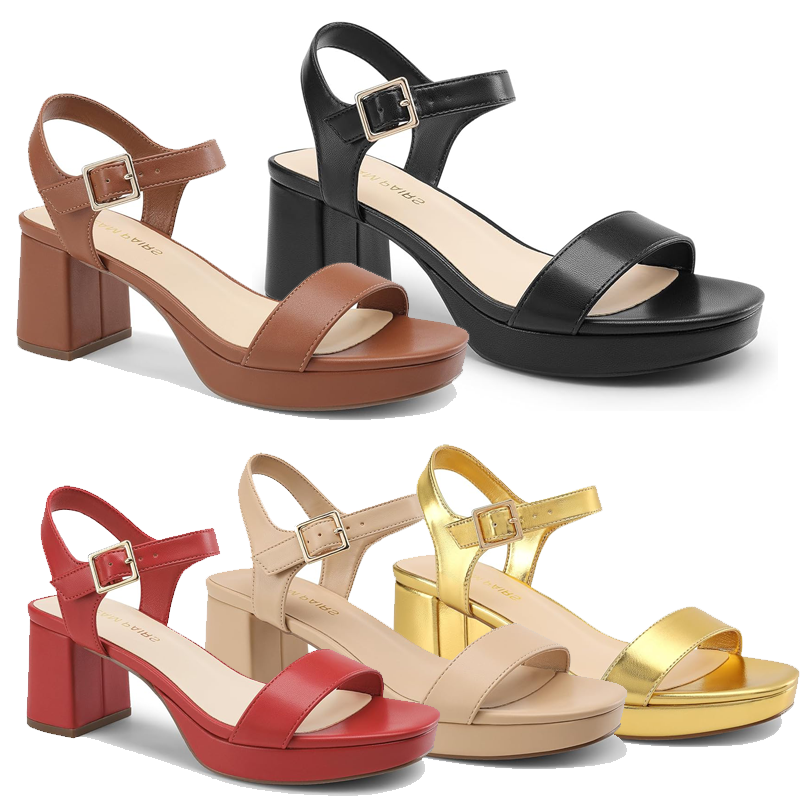 Women Heeled Sandals 2.56in Block Chunky Platform Wedding Party Dress Sandals