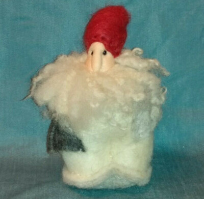 Handmade Gnome Doll Figure w/Big Beard Felted Soft Sculpture 6'' Red Hat Figurine