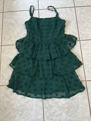 Francesca's Trixxi Dot Dress Green Spaghetti Strap Sz Medium NWT $56 Boutique