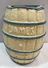 MCM James Candy Company Salt Water Taffy Clown Barrel Money Bank 7x5 Inch VC