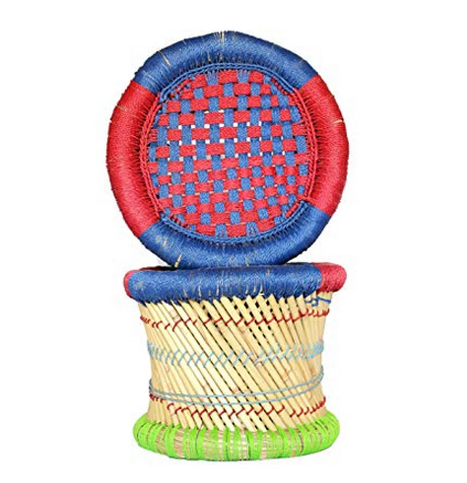 Taburete de pie artesanal para muebles ecológicos Pushkar hecho a mano exterior/interior ROJO AZUL (2) Foto 2 de 2