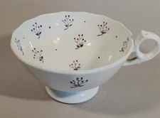 19th C. English Pearlware Sprig Painted Footed Cup Purple Blue Sprig