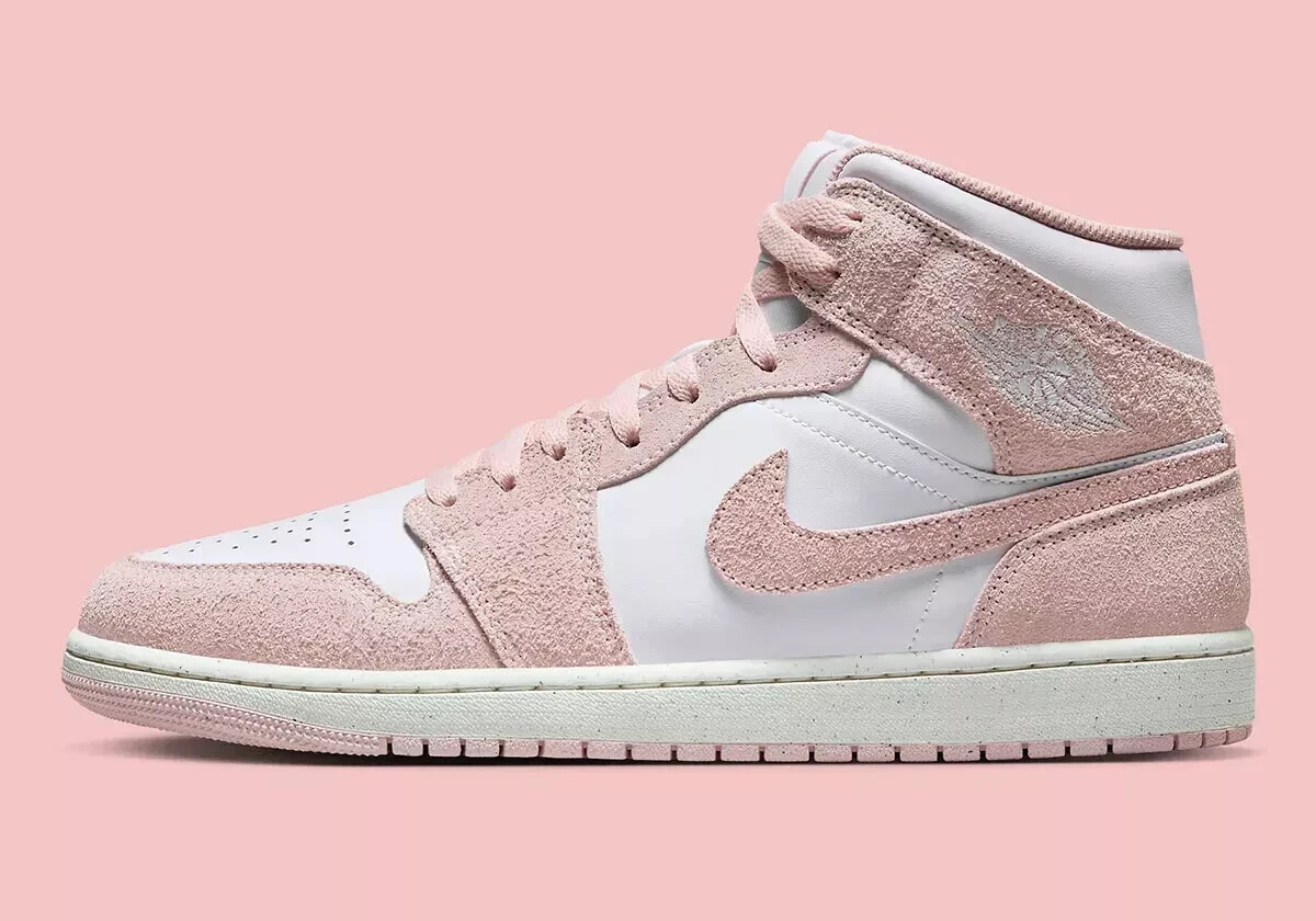 Мужские кроссовки Nike Air Jordan 1 Mid Pink из замши в стиле ретро FN5215-161 размера