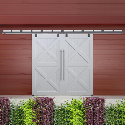 24FT Heavy Duty Double Sliding Barn Door Hardware Kit, Max Load 330Lbs
