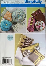 UNCUT-Simplicity Pattern #1480 Rectangular, Square & Round Pillows & Neck Rolls