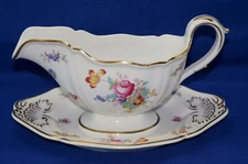 Spode Copeland Dresden Rose Gravy Boat or Sauce Bowl with Underplate, 9"