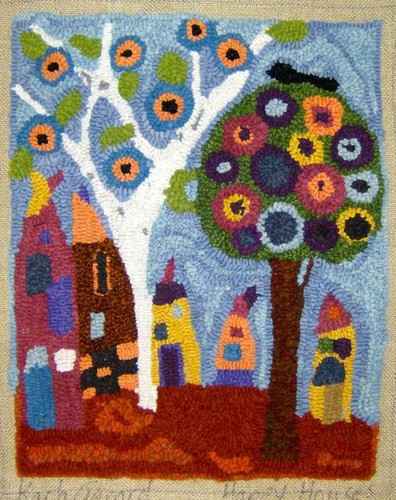 RUG HOOKING CRAFT PAPER PATTERN Happy Houses FOLK ART ABSTRACT Karla Gerard - Picture 3 of 3