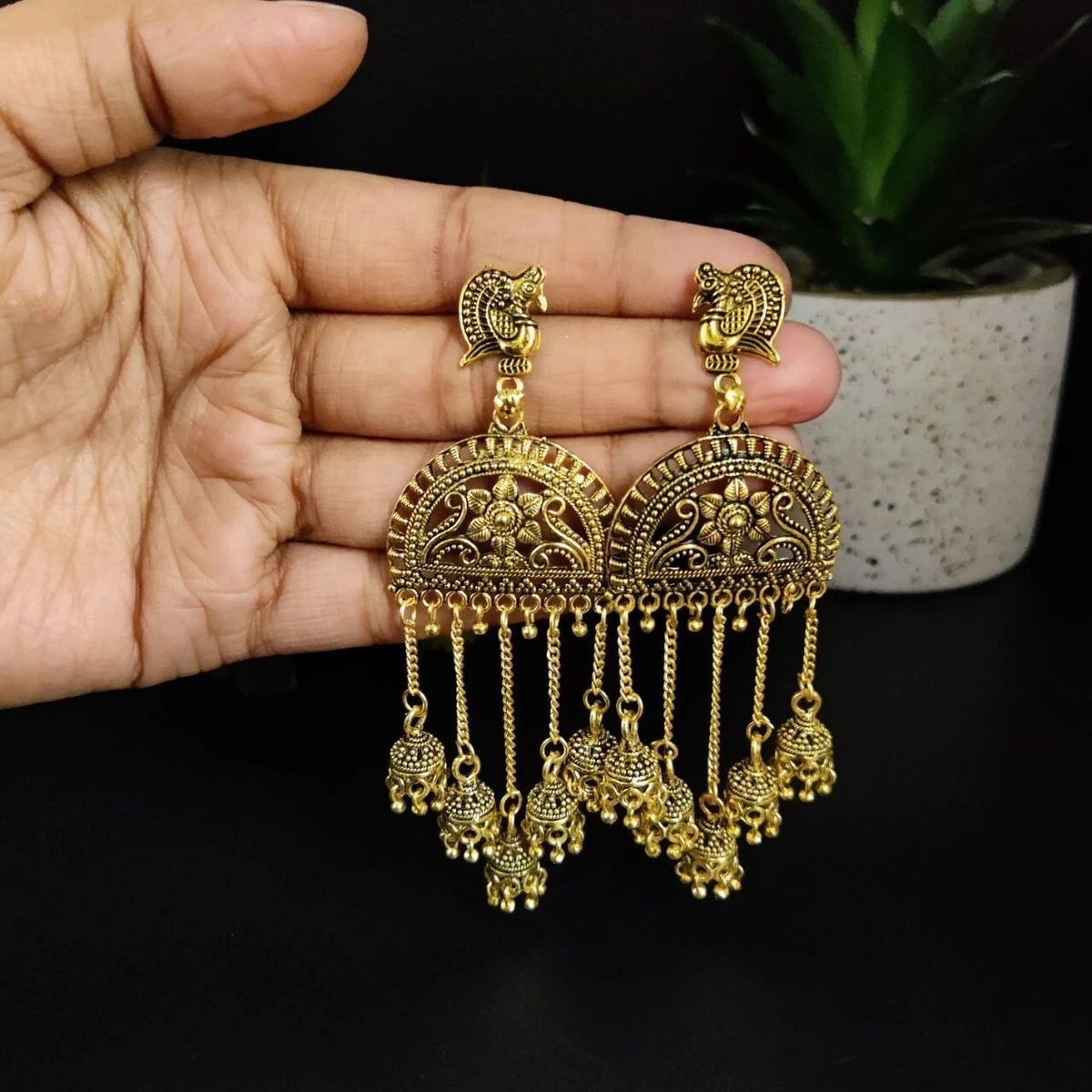 Indian Pakistani Bollywood Gold Plated Long Earring Traditional Ear Ring Gift