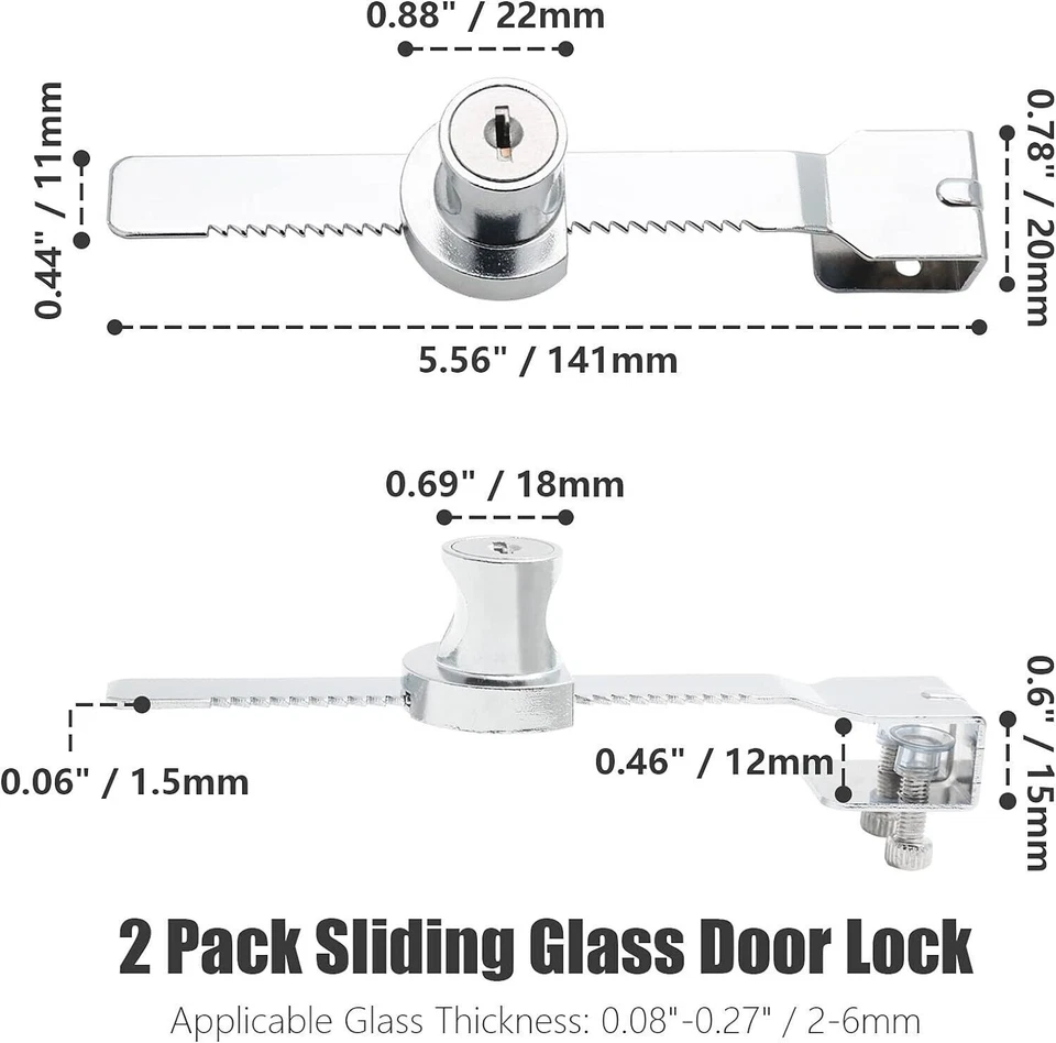2Pc Display Case Showcase Sliding Glass Door Lock Furniture Cabinet Locks 4 Keys - Image 2 of 4