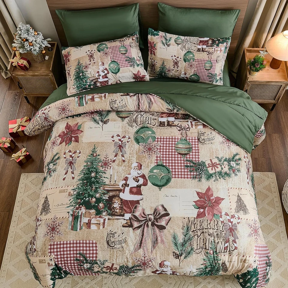 Christmas Duvet Cover Set King, 3 Pieces Christmas Bedding Set with 2 Pillowcase - Image 4 of 4