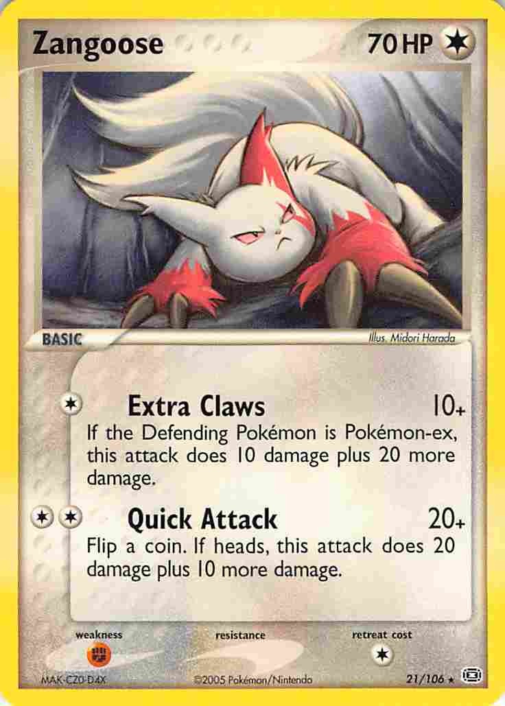 Zangoose 21/106 Rare Emerald Pokemon NM