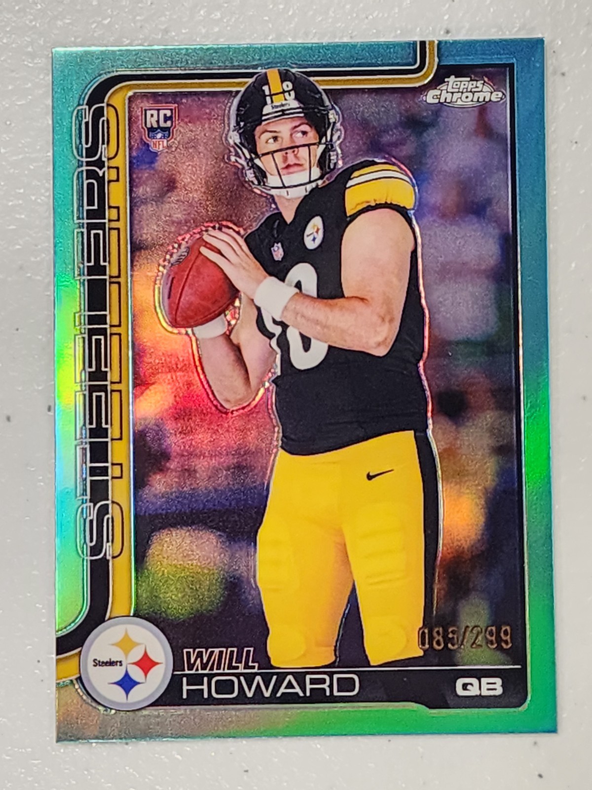Will Howard 2025 Topps Chrome Teal Rookie Refractor Parallel #085/299 Steelers