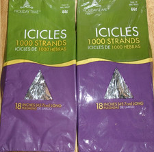2 VTG 18" Silver Plastic Tinsel Icicles NOS Holiday Time, 2000 Strands