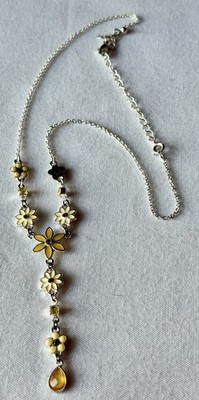 SAQ Yellow Enamel Flower Silvertone 12  Y-Drop Necklace Fashion Jewelry 11g